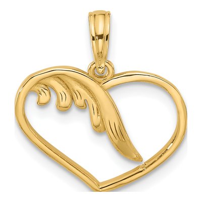 14K Yellow Gold Wing Heart Pendant