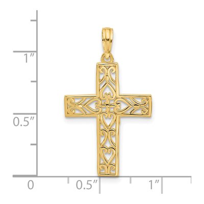 14K Yellow Gold Fancy Hearts Cross Charm Pendant – view 3