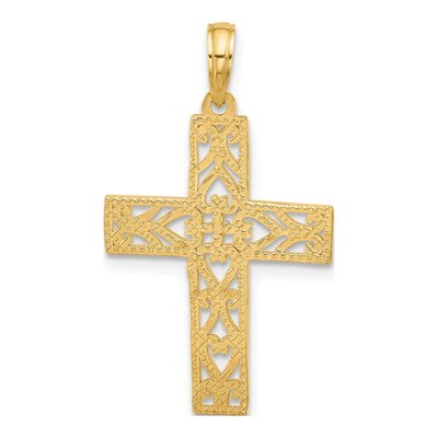 14K Yellow Gold Fancy Hearts Cross Charm Pendant – view 4