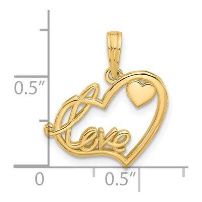 14K Yellow Gold LOVE Script & Hearts Charm – view 3