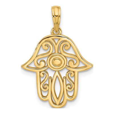14K Yellow Gold Fancy Hamsa Pendant