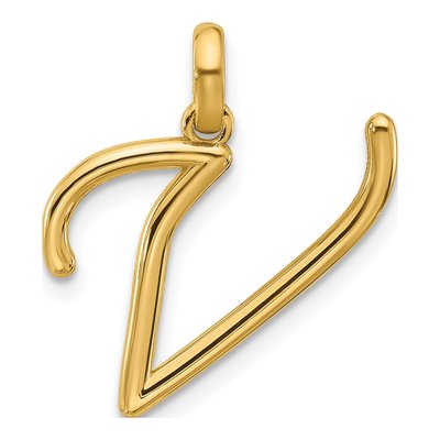 14K Yellow Gold Letter V Pendant