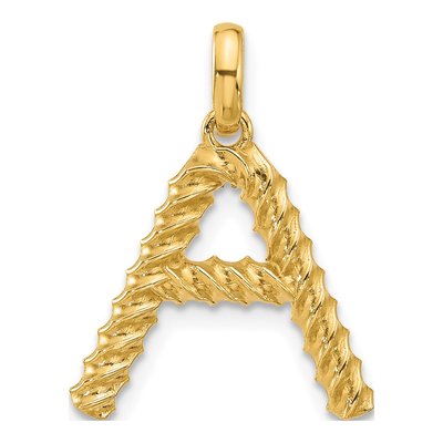 14K Yellow Gold Twist Letter A Pendant