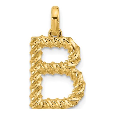 14K Yellow Gold Twisted Letter B Pendant
