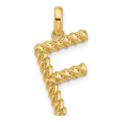 14K Yellow Gold Fancy Twist Letter F Pendant