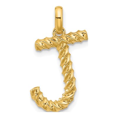 14K Yellow Gold Fancy Twist Letter J Pendant