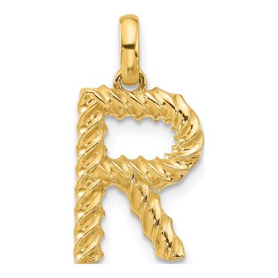 14K Yellow Gold Fancy Twist Letter R Pendant