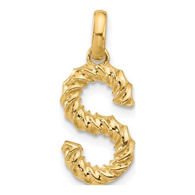 14K Yellow Gold Fancy Twist Letter S Pendant