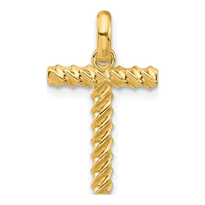 14K Yellow Gold Fancy Twist Letter T Pendant