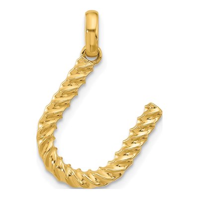 14K Yellow Gold Twist Letter U Pendant