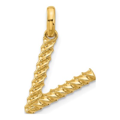 14K Yellow Gold Twist Letter V Pendant