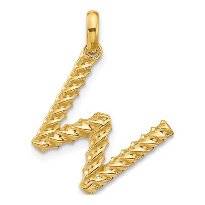 14K Yellow Gold Twist Letter W Pendant