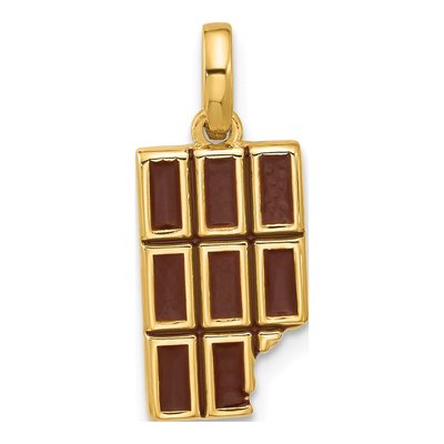 14K Yellow Gold Brown Enamel Chocolate Bar Charm