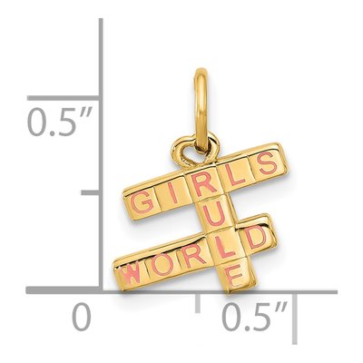 14K Yellow Gold Pink Enamel Girls Rule World Charm – view 4