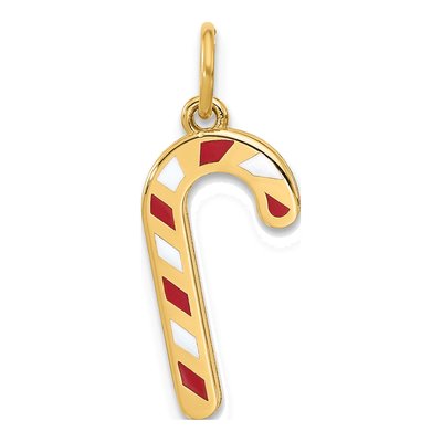 14K Yellow Gold Enameled Candy Cane Charm