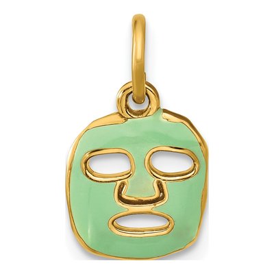 14K Yellow Gold Green Enameled Face Mask Charm
