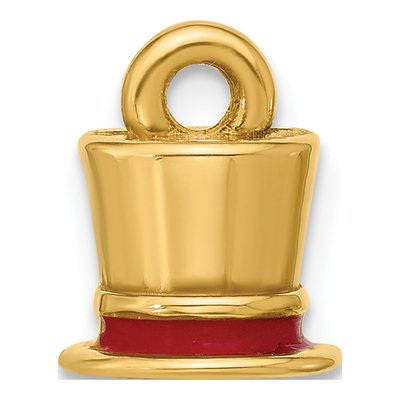 14K Yellow Gold Red Enamel Top Hat Charm