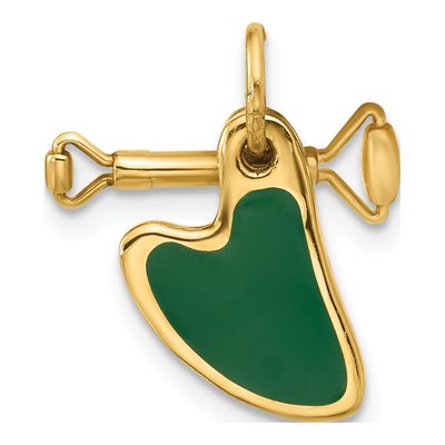 14K Yellow Gold Green Enamel Gua Sha Pendant – view 3