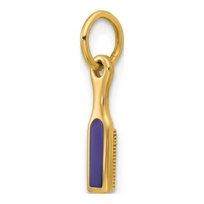 14K Yellow Gold Blue Enamel Hairbrush Charm