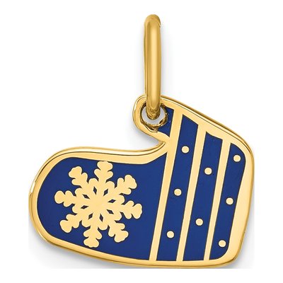 14K Yellow Gold Enameled Mitten Charm