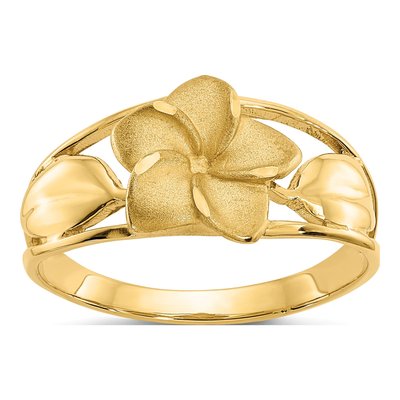 14K Yellow Gold Plumeria Flower Ring