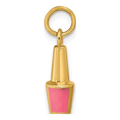 14K Yellow Gold Pink Enamel Nail Polish Charm