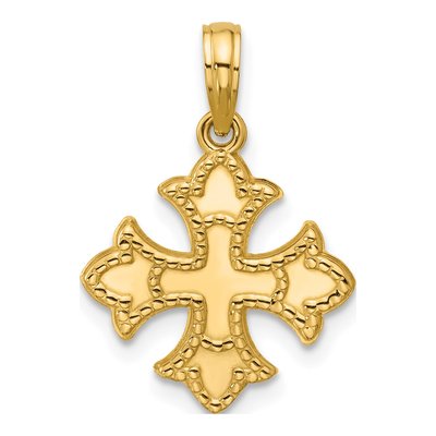 14K Yellow Gold Fleur de Lis Cross Pendant