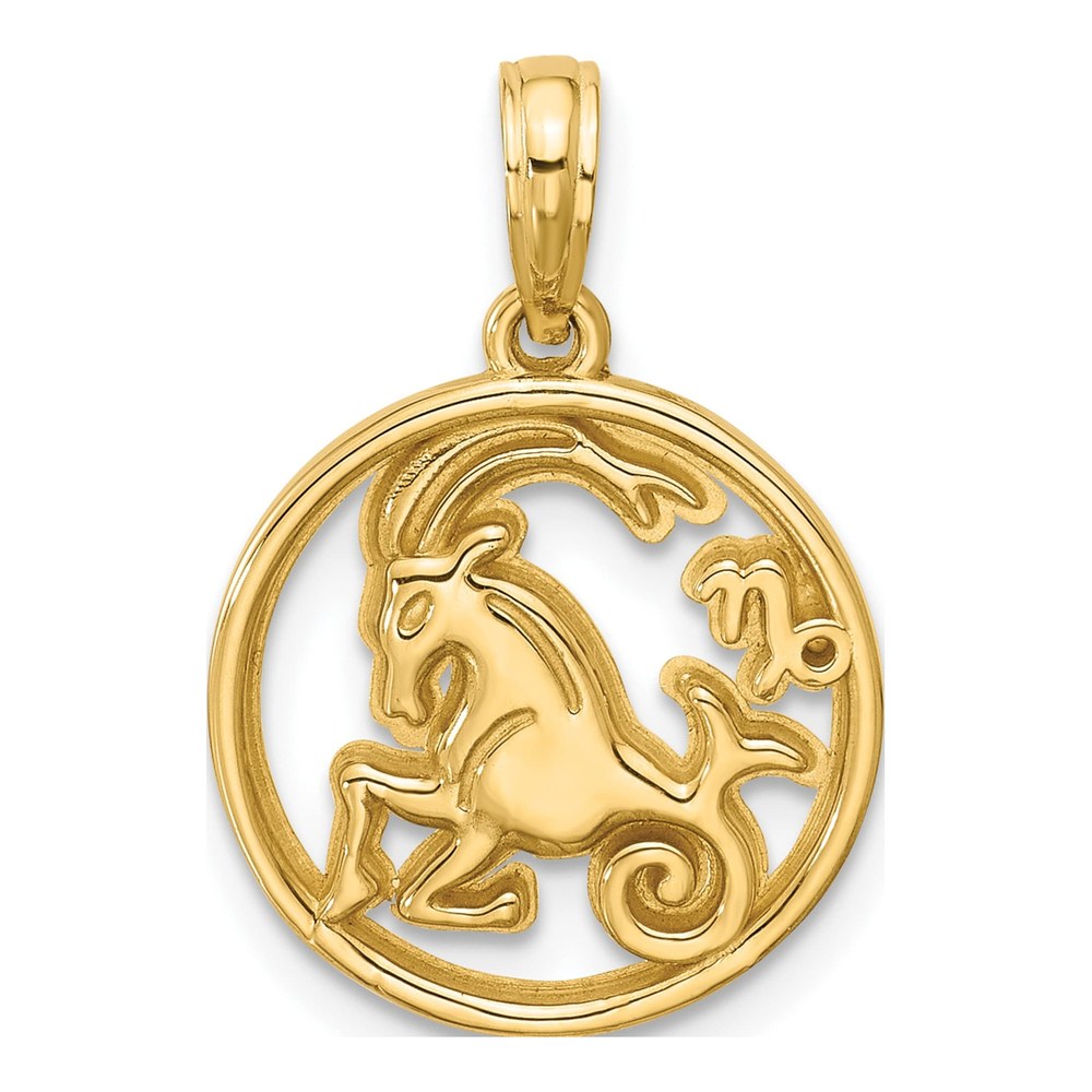 14K Yellow Gold Polished Round Capricorn Pendant