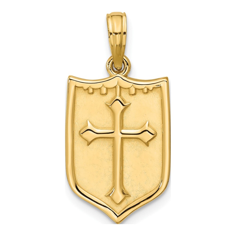 14K Yellow Gold Polished Shield With Cross Pendant