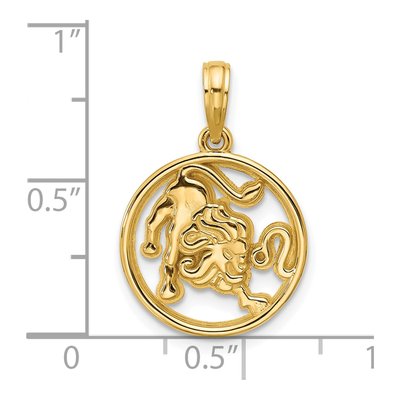 14K Yellow Gold Leo Zodiac Round Pendant – view 4