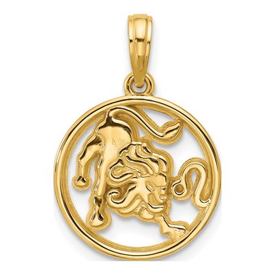 14K Yellow Gold Leo Zodiac Round Pendant