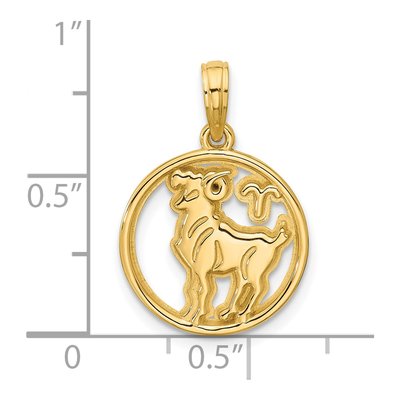 14K Yellow Gold Round Aries Zodiac Pendant – view 4