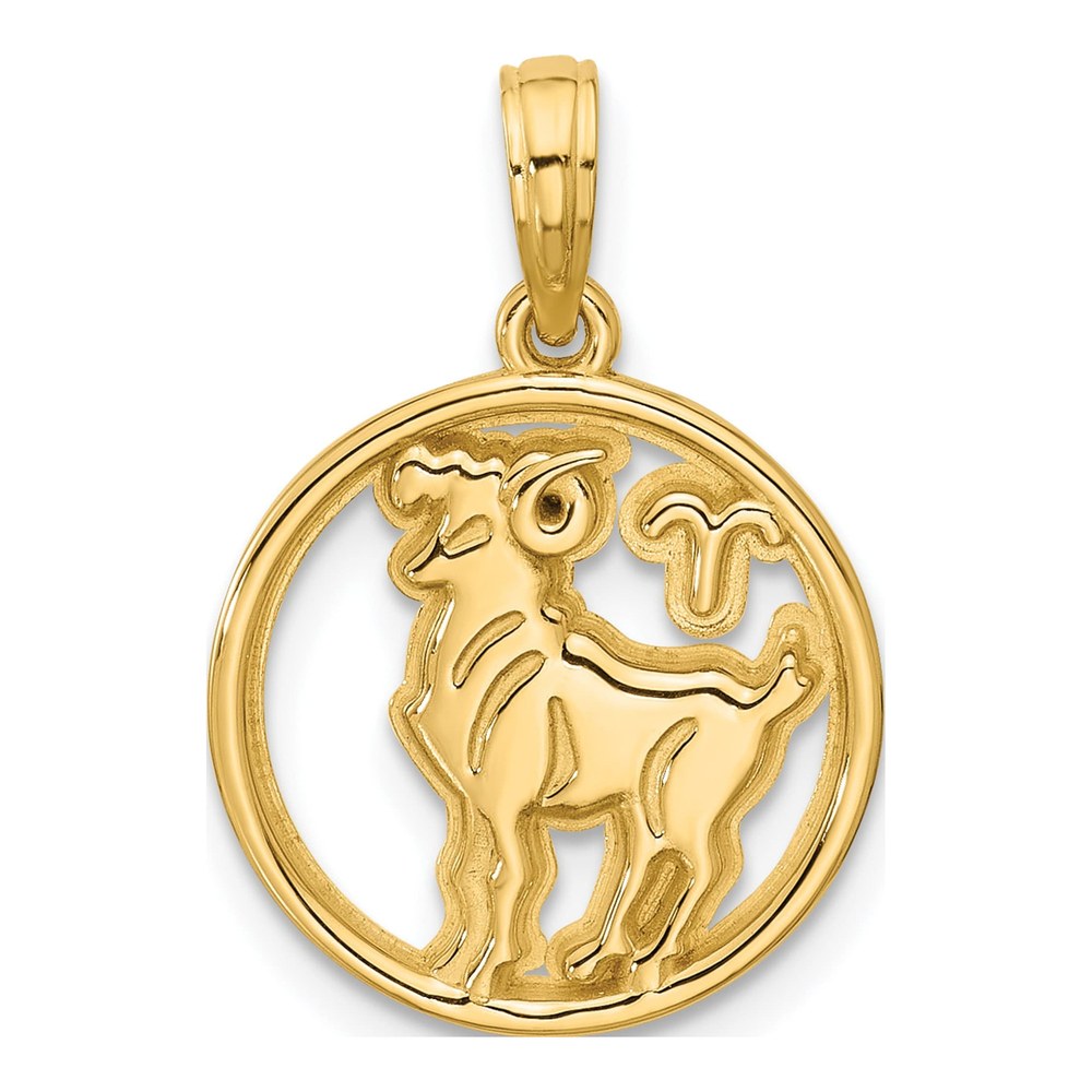 14K Yellow Gold Polished Round Aries Pendant