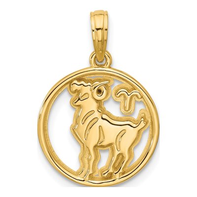 14K Yellow Gold Round Aries Zodiac Pendant