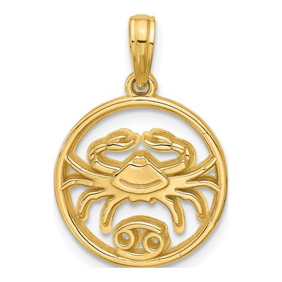 14K Yellow Gold Cancer Zodiac Pendant