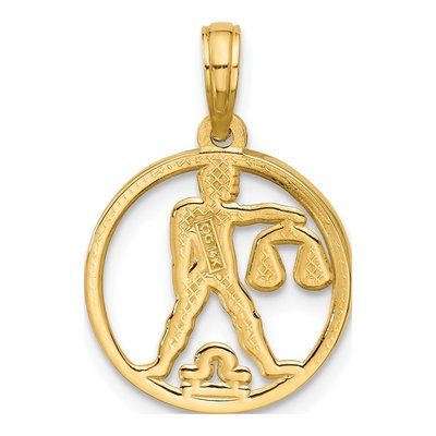 14K Yellow Gold Round Libra Zodiac Pendant – view 3