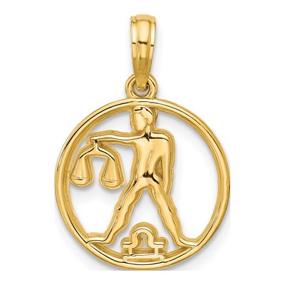 14K Yellow Gold Round Libra Zodiac Pendant