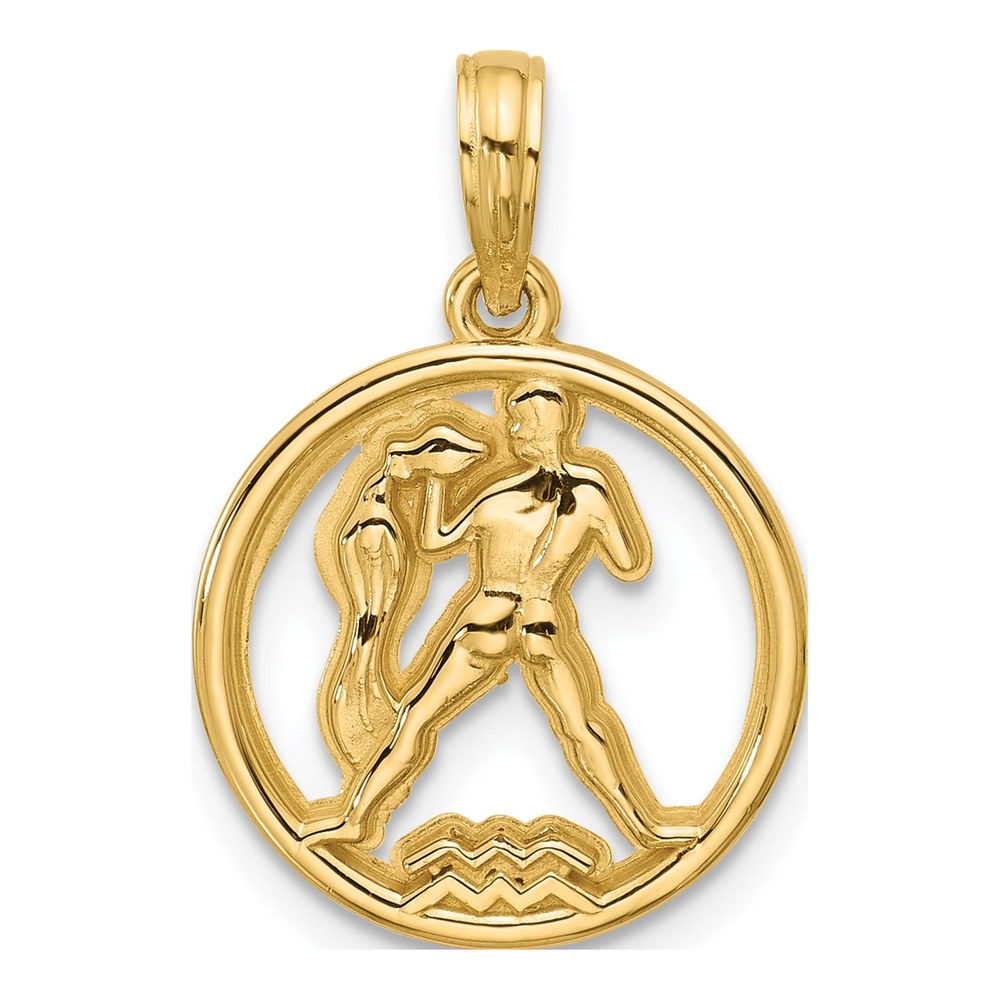 14K Yellow Gold Polished Round Aquarius Pendant