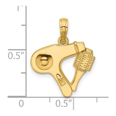 14K Yellow Gold Blow Dryer Curl Brush Pendant – view 4