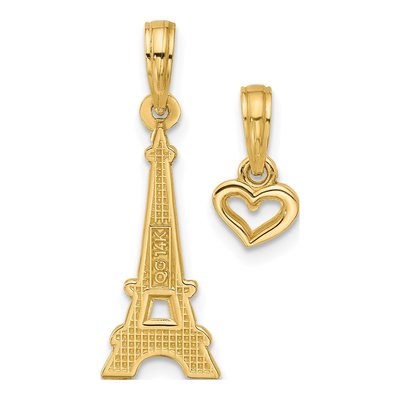 14K Yellow Gold Eiffel Tower Heart Set Pendant – view 3