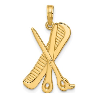 14K Yellow Gold Scissor Comb Pendant