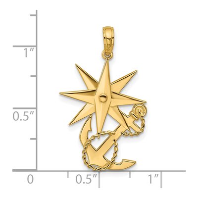 14K Yellow Gold Compass Anchor Rope Pendant – view 4