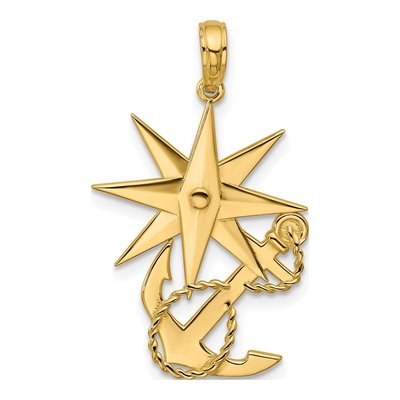 14K Yellow Gold Compass Anchor Rope Pendant