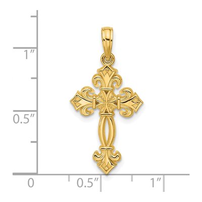 14K Yellow Gold Fleur de Lis Cross Pendant – view 4
