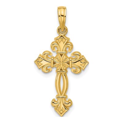 14K Yellow Gold Fleur de Lis Cross Pendant