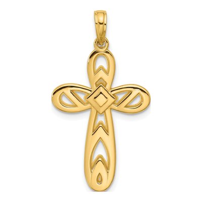 14K Yellow Gold Rounded Cross Pendant