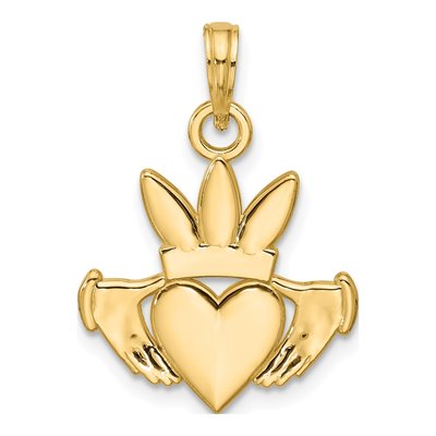 14K Yellow Gold Heart Crown Pendant – view 3