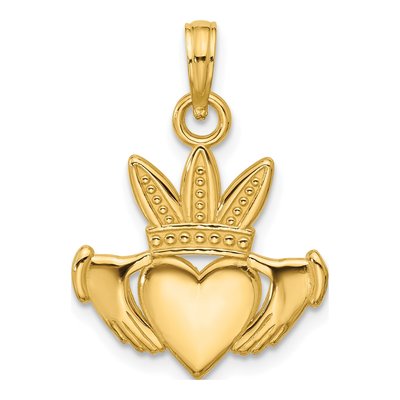 14K Yellow Gold Heart Crown Pendant