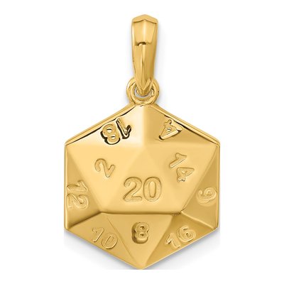 14K Yellow Gold D20 Dice Pendant