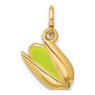 14K Yellow Gold Green Enamel Pistachio Pendant